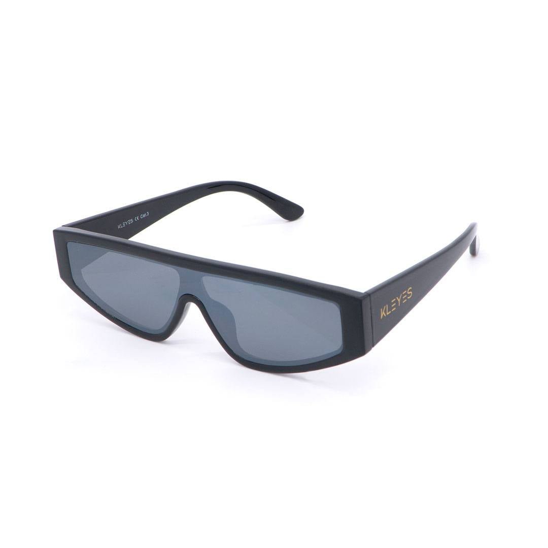 Lunettes de soleil unisexes TRAP KL0043 – monture noire brille, verres miroirs noirs, UV catégorie 3 - Jintashop